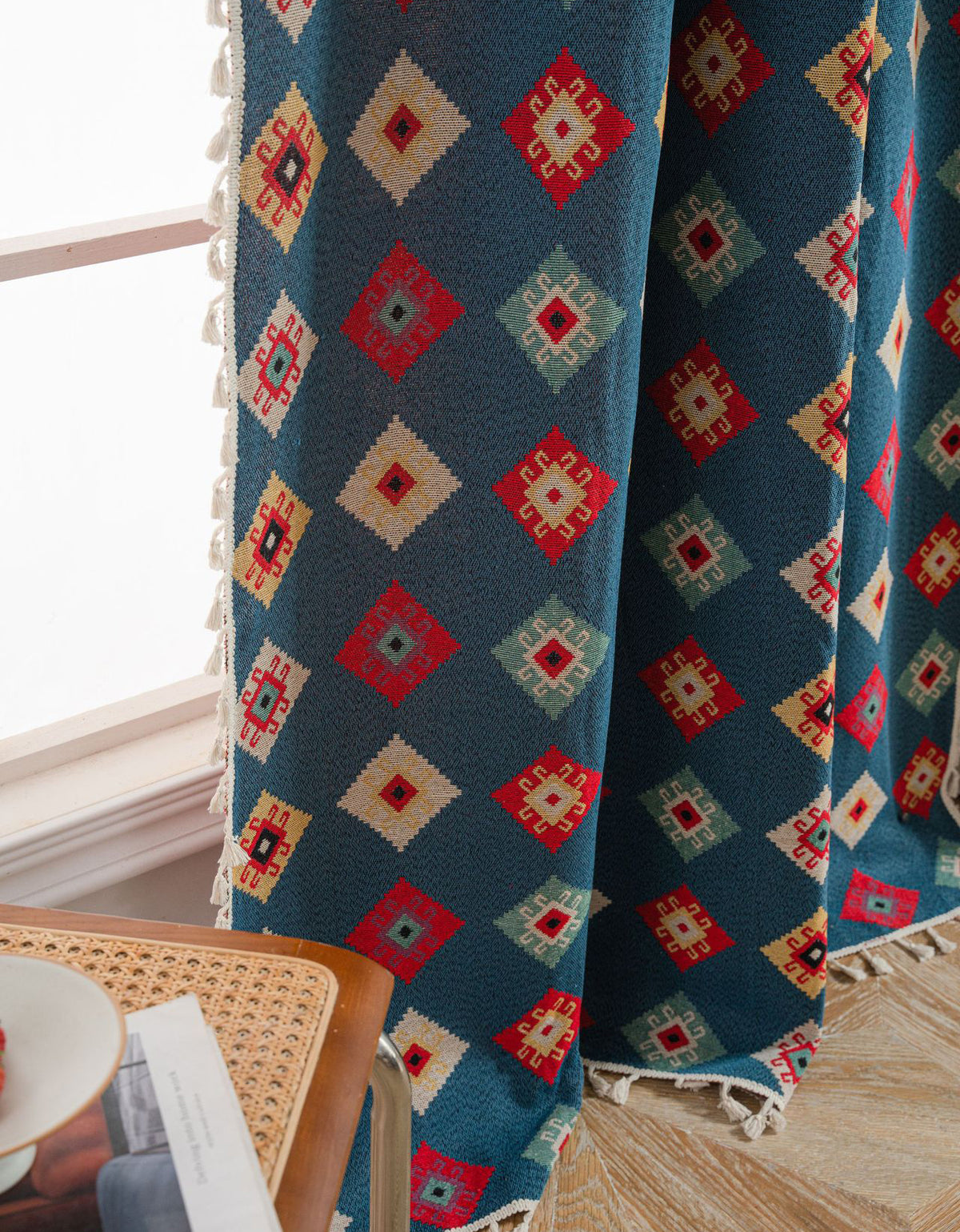 Bohemian Geometric Drapes with Fringe Detailing Window Curtain