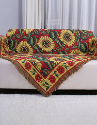 Bohemian Red Sunflower Tassel Knit Bedcover Sofa Blanket