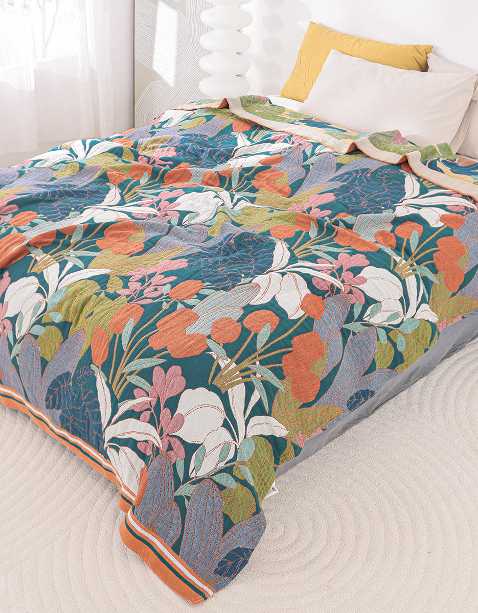 Bohemian Tropical Botanical Cotton Gauze Bedcover Sofa Blanket