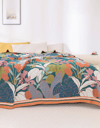 Bohemian Tropical Botanical Cotton Gauze Bedcover Sofa Blanket