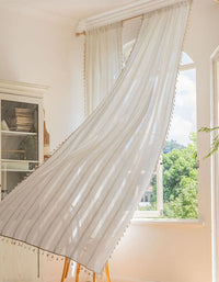 Boho White Hollow-Out Curtain with Tassel Trim