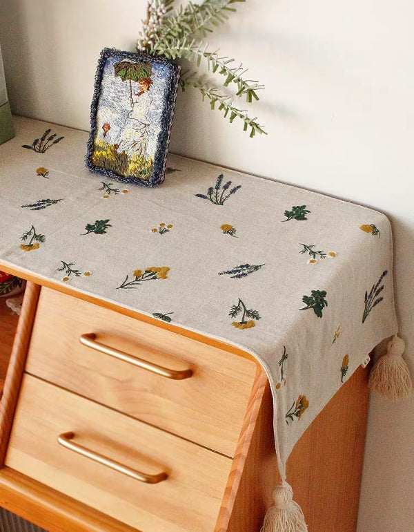 Botanical Floral Embroidery Table Runner