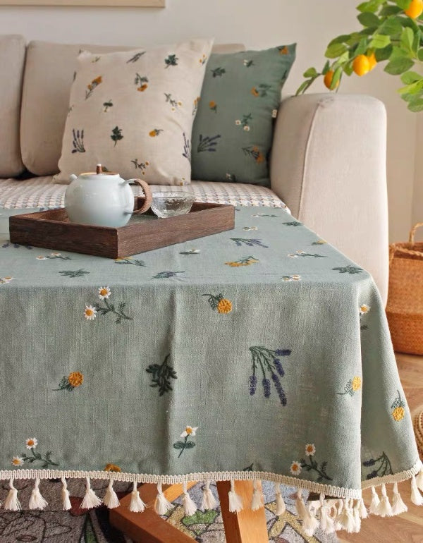 Botanical Floral Embroidery Tablecloth