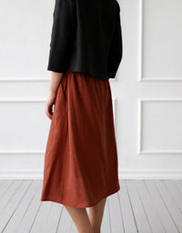 Buckles Front Mid-length Linen Skirt
