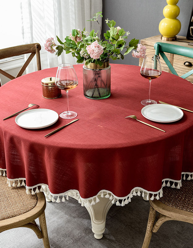 Christmas Style Round Tablecloth with Tassel