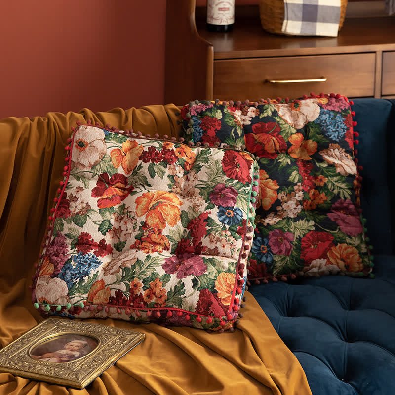 Classic Tapestry Floral Cushion with Decorative Edging