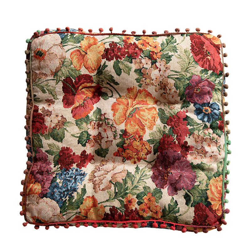 Classic Tapestry Floral Cushion with Decorative Edging