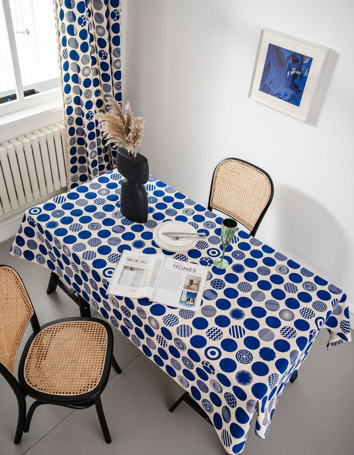 Classical Blue Dot Cotton Linen Tablecloth