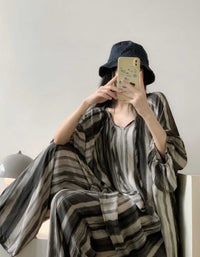 Comfortable White Black Striped Soft Loungewear Set