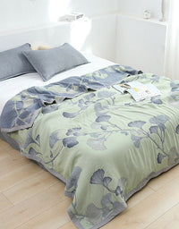 Cotton Gauze Leaf Pattern Reversible Bedcover Sofa Blanket