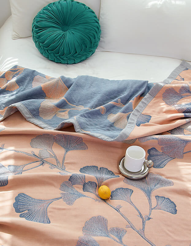 Funda de cama reversible con estampado de hojas de gasa de algodón para sofá