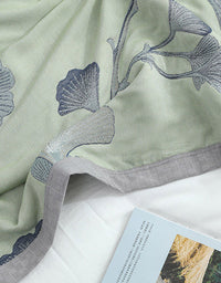 Cotton Gauze Leaf Pattern Reversible Bedcover Sofa Blanket