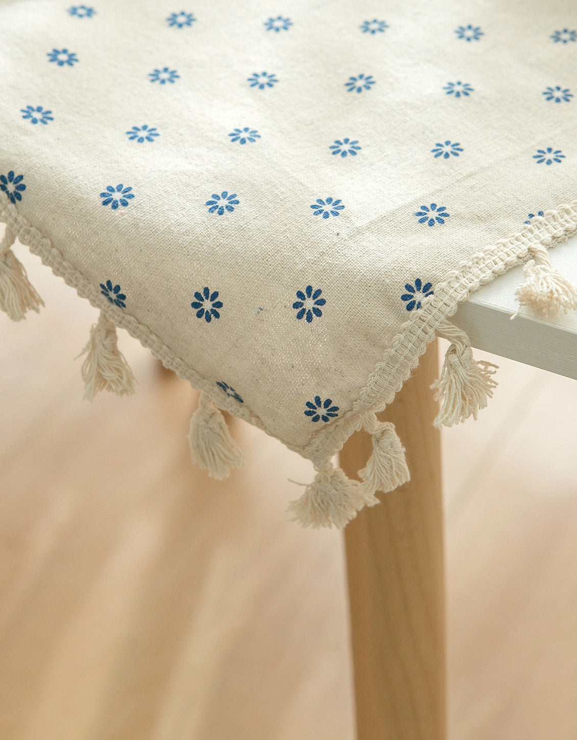 Cotton Linen Blue Daisy Printing Tablecloth