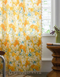 Cotton Linen Yellow Flower Curtains