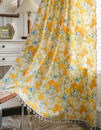 Cotton Linen Yellow Flower Curtains
