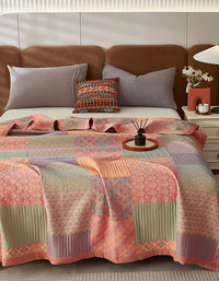 Cotton Mixed Color Square Pattern Reversible Quilt Blanket