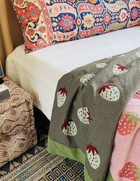 Cotton Pink Strawberry Bedroom Blanket