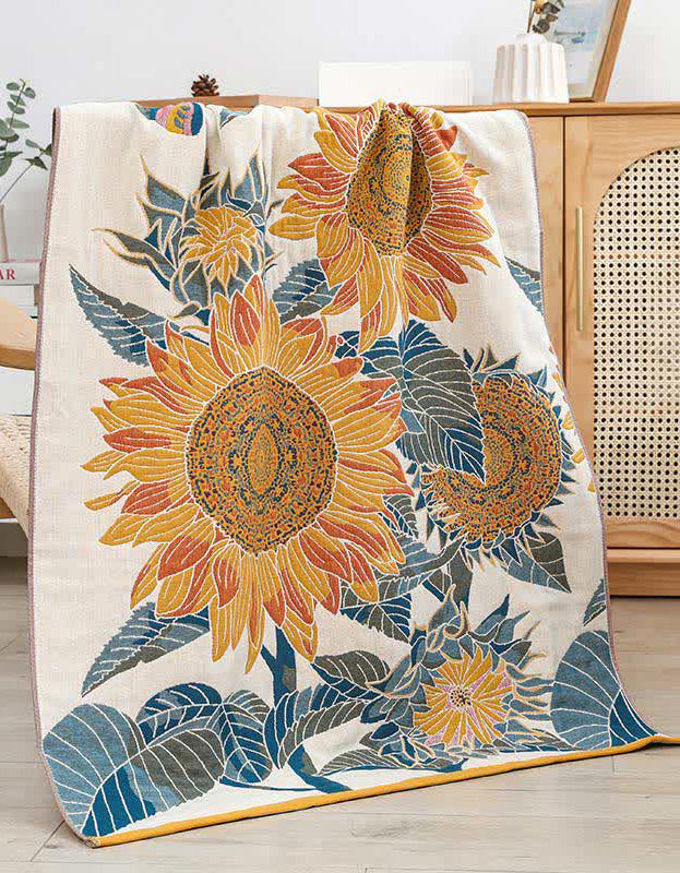 Cotton Sunflower Pattern Reversible Bath Towel