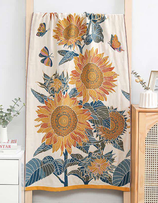 Cotton Sunflower Pattern Reversible Bath Towel
