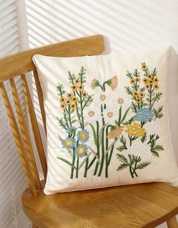 Countryside Cotton  Linen Embroidered Cushion Cover