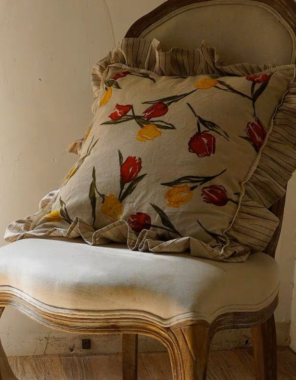 Countryside Tulip Cotton  Linen Printed Cushion Cover