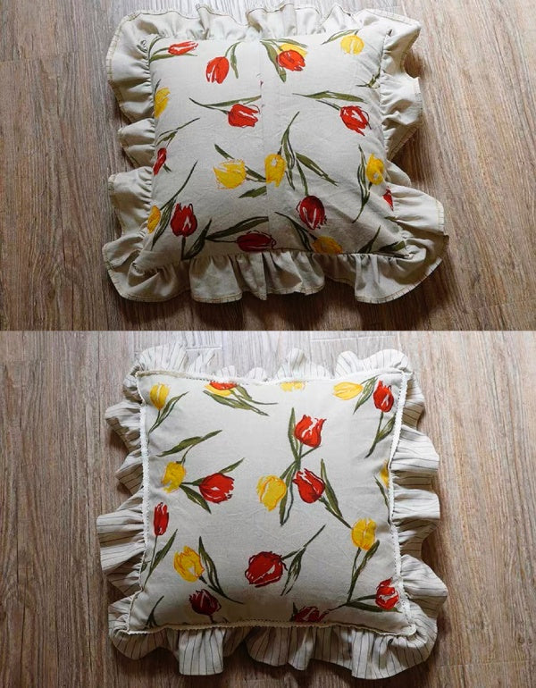 Countryside Tulip Cotton  Linen Printed Cushion Cover