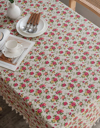 Cozy Farmhouse Style Classic Floral Tablecloth with Tassels