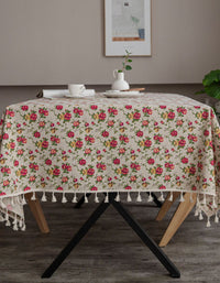 Cozy Farmhouse Style Classic Floral Tablecloth with Tassels