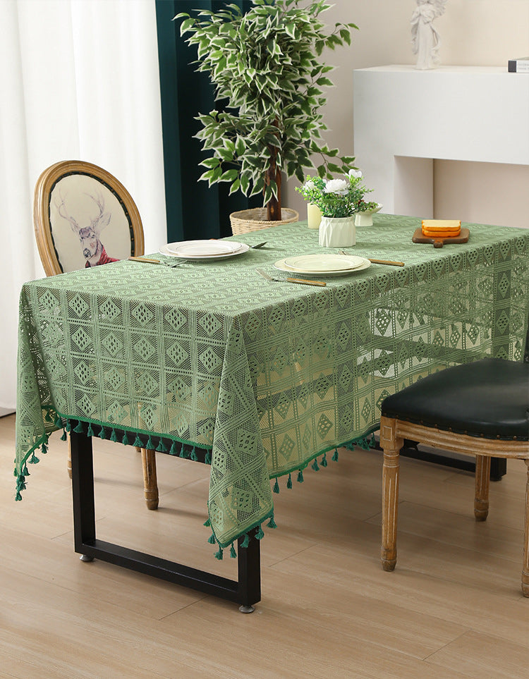 Elegant Vintage Boho Lace Tablecloth with Tassels