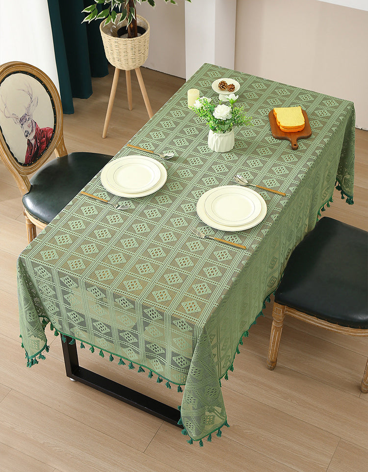 Elegant Vintage Boho Lace Tablecloth with Tassels