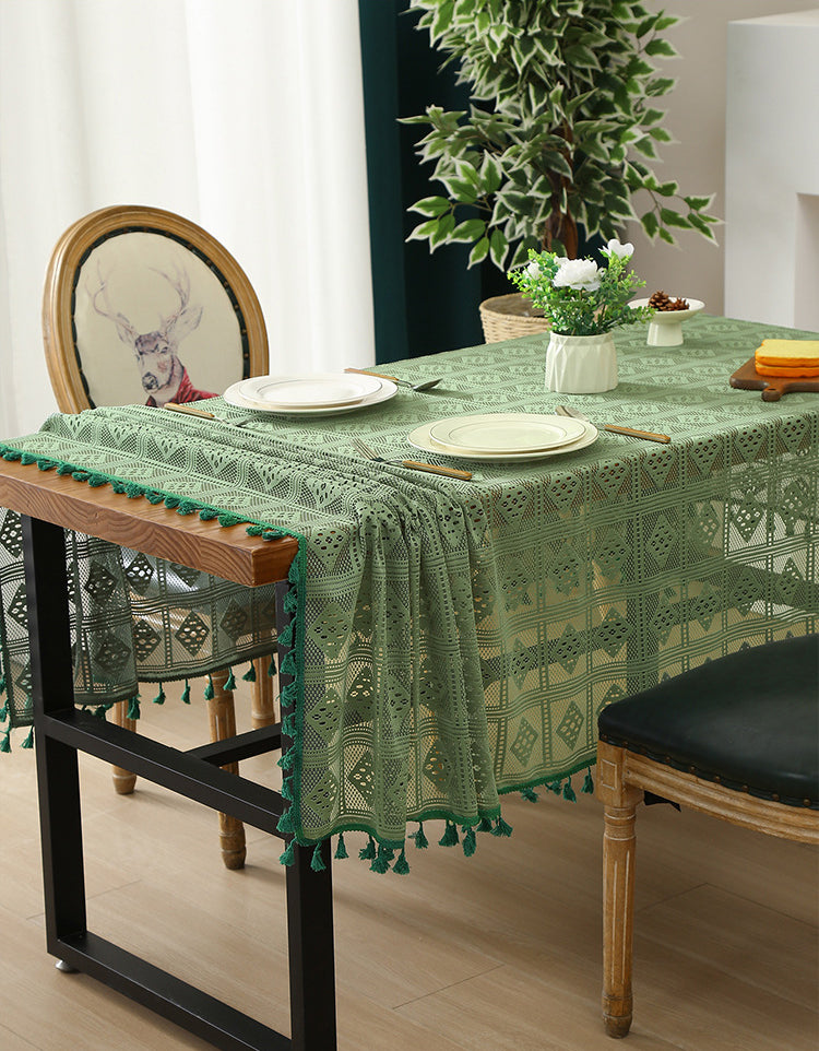 Elegant Vintage Boho Lace Tablecloth with Tassels