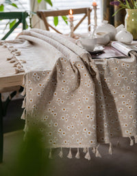 Farmhouse Style Daisy Embroidered Tablecloth