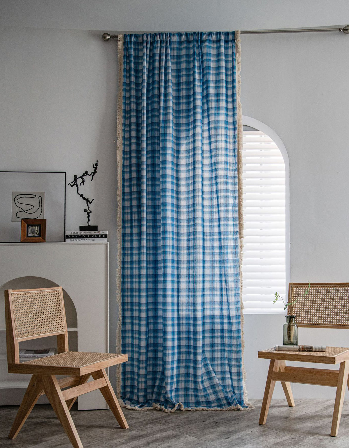 Farmhouse Style Tassel Edge Cotton Plaid Curtains