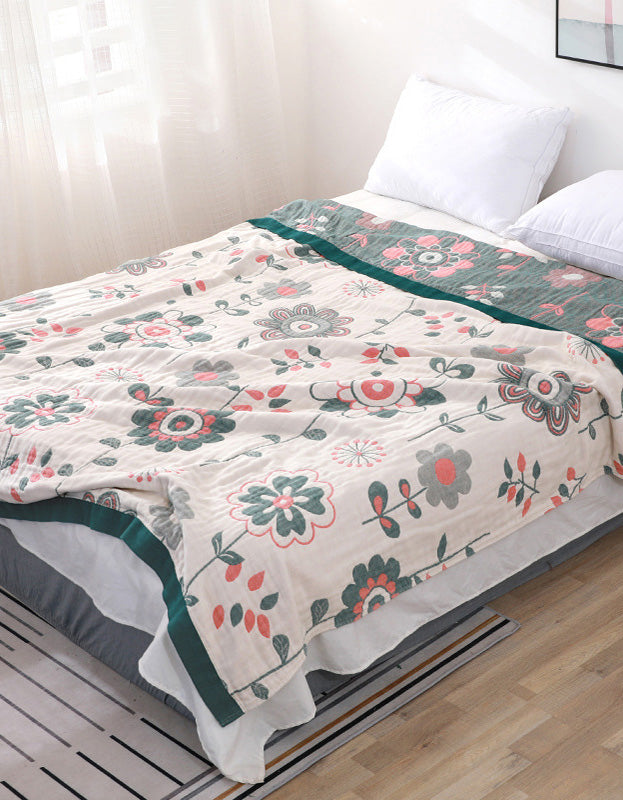 Floral Cotton Gauze Bedroom Blanket
