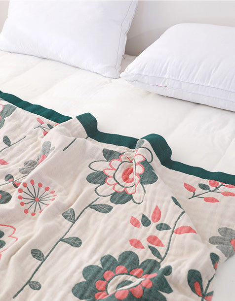 Floral Cotton Gauze Bedroom Blanket