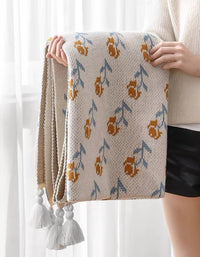 Floral Pattern Knitted Sofa Blanket