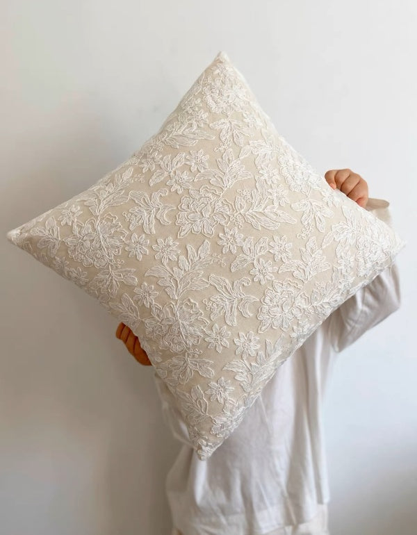 French Pastoral Vintage Off-White Lace Cushion Cover