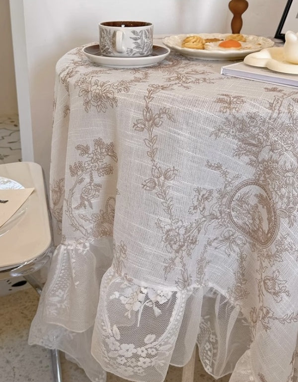 French Retro Lace Cross Linen Table Cloth