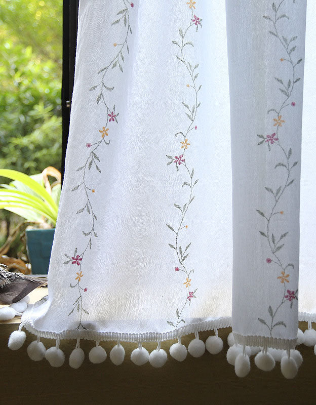 Rod Packet Rattan Small Flower Embroidery Half Curtains