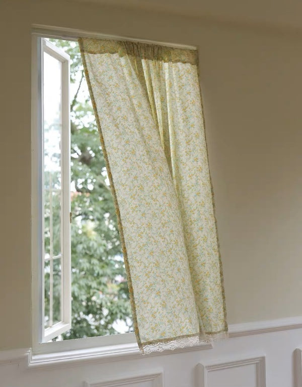 Cortinas de algodón con estampado floral amarillo de estilo fresco