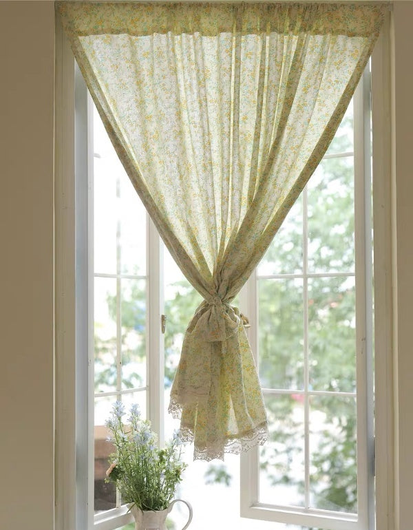 Cortinas de algodón con estampado floral amarillo de estilo fresco