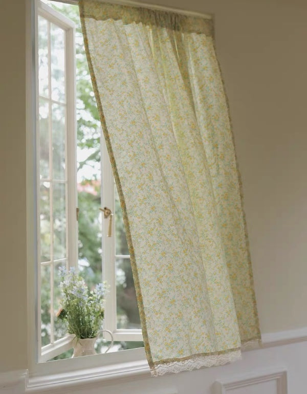 Cortinas de algodón con estampado floral amarillo de estilo fresco