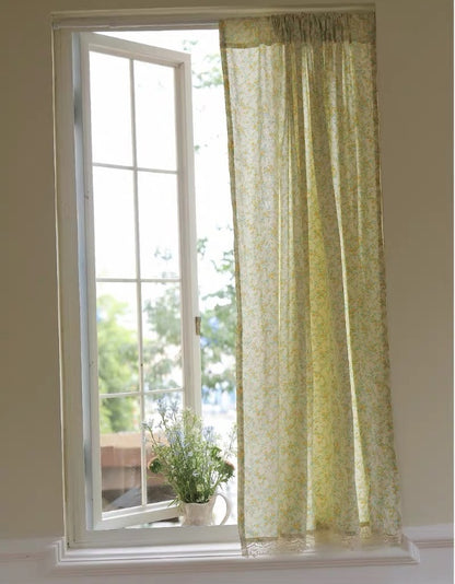 Cortinas de algodón con estampado floral amarillo de estilo fresco