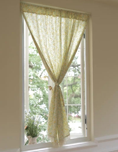 Cortinas de algodón con estampado floral amarillo de estilo fresco