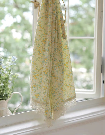 Cortinas de algodón con estampado floral amarillo de estilo fresco