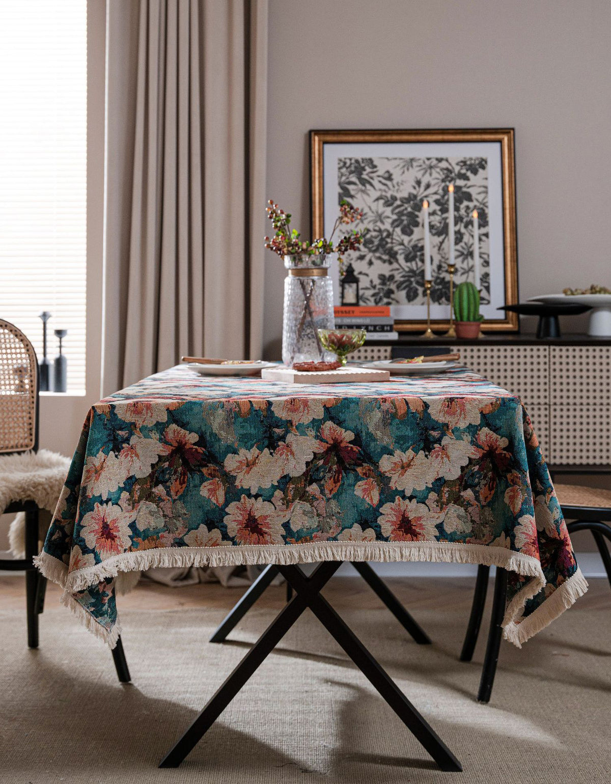 Fringe Edge Countryside Style Floral Table Cloth