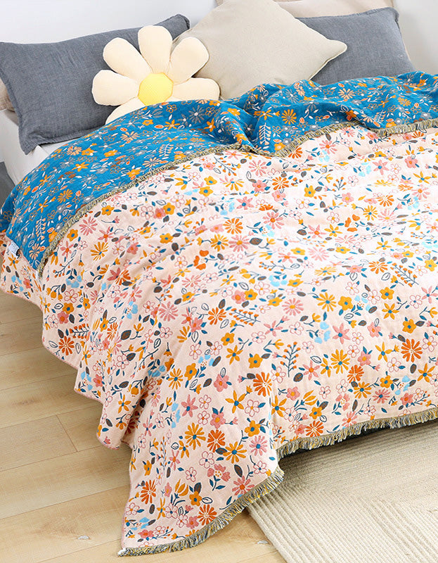 Garden Flower Tassel Cotton Bedcover Sofa Blanket