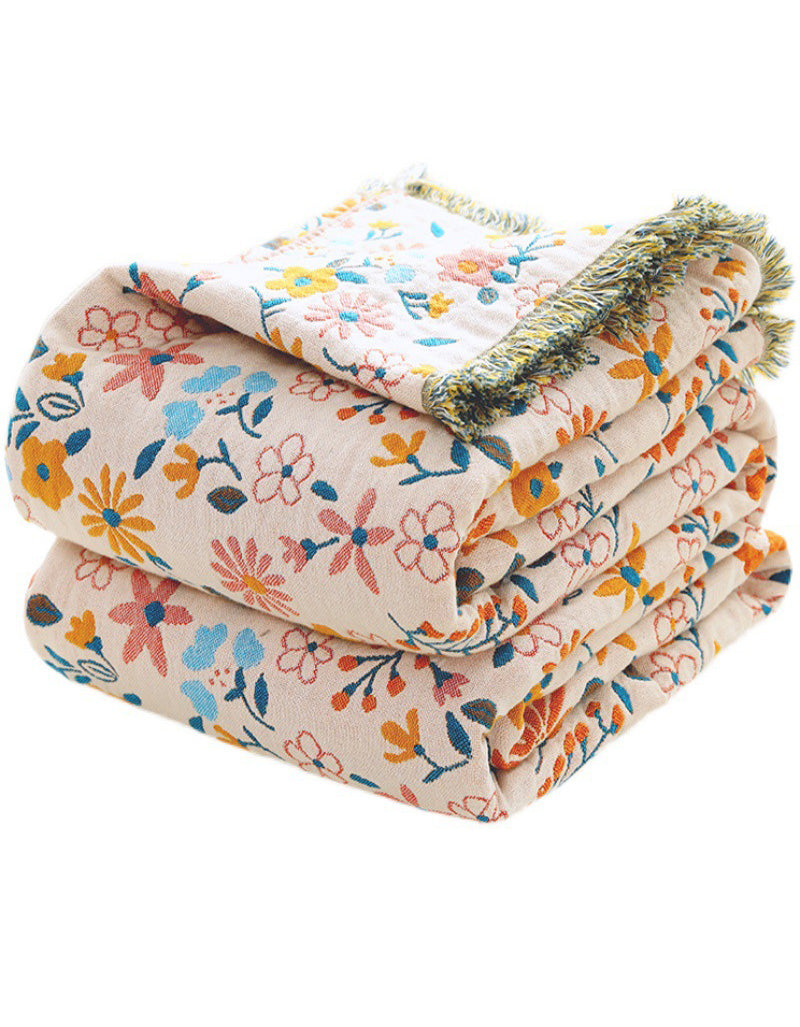 Garden Flower Tassel Cotton Bedcover Sofa Blanket