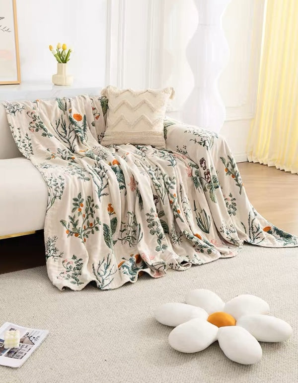 Green Grass Woven Pastoral Style Cotton Blanket