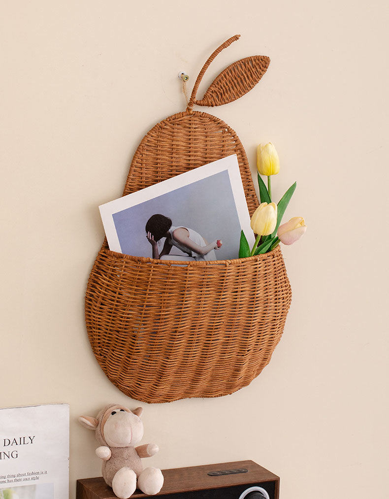 Handmade Woven Rattan Pear Shape Multifunctional Wall Basket